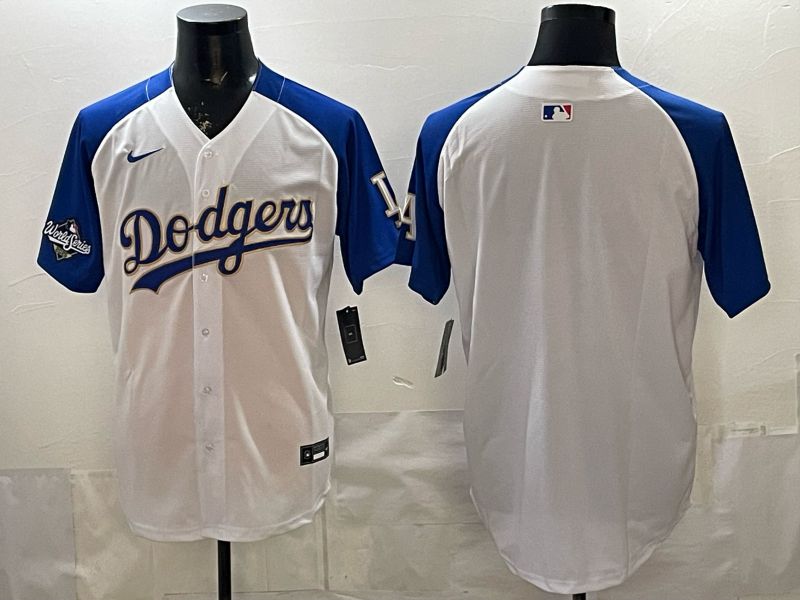 2026 Men Nike Los Angeles Dodgers Blank White blue Game MLB Jersey 003